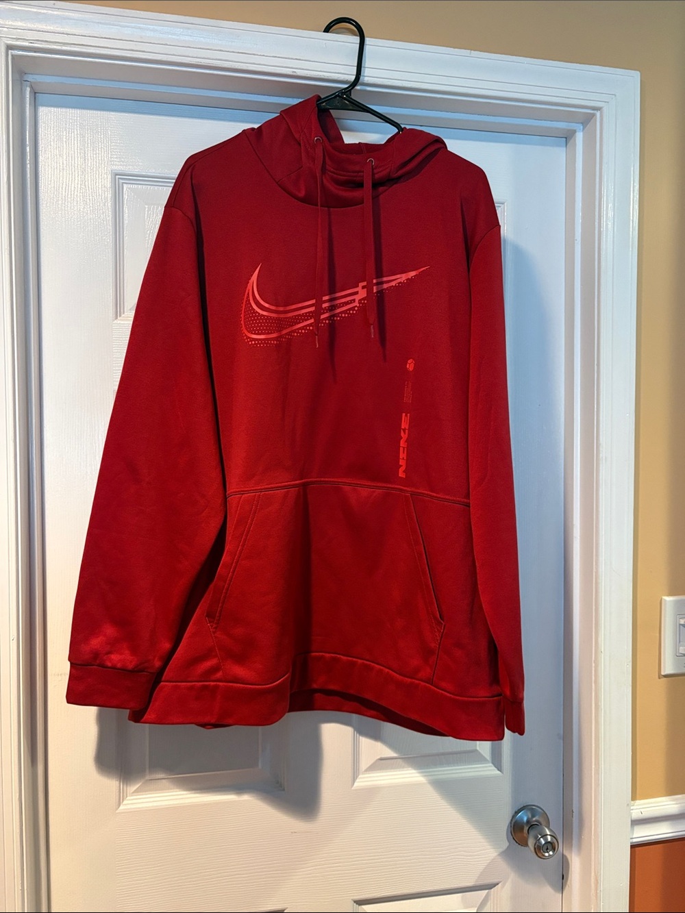 Nike Men’s Red Crewneck Hoodie with Swoosh Graphic